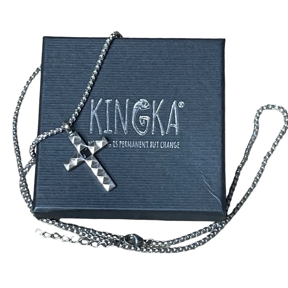 Kingka Men's Cross Necklace Pyramid Stainless steel NEW